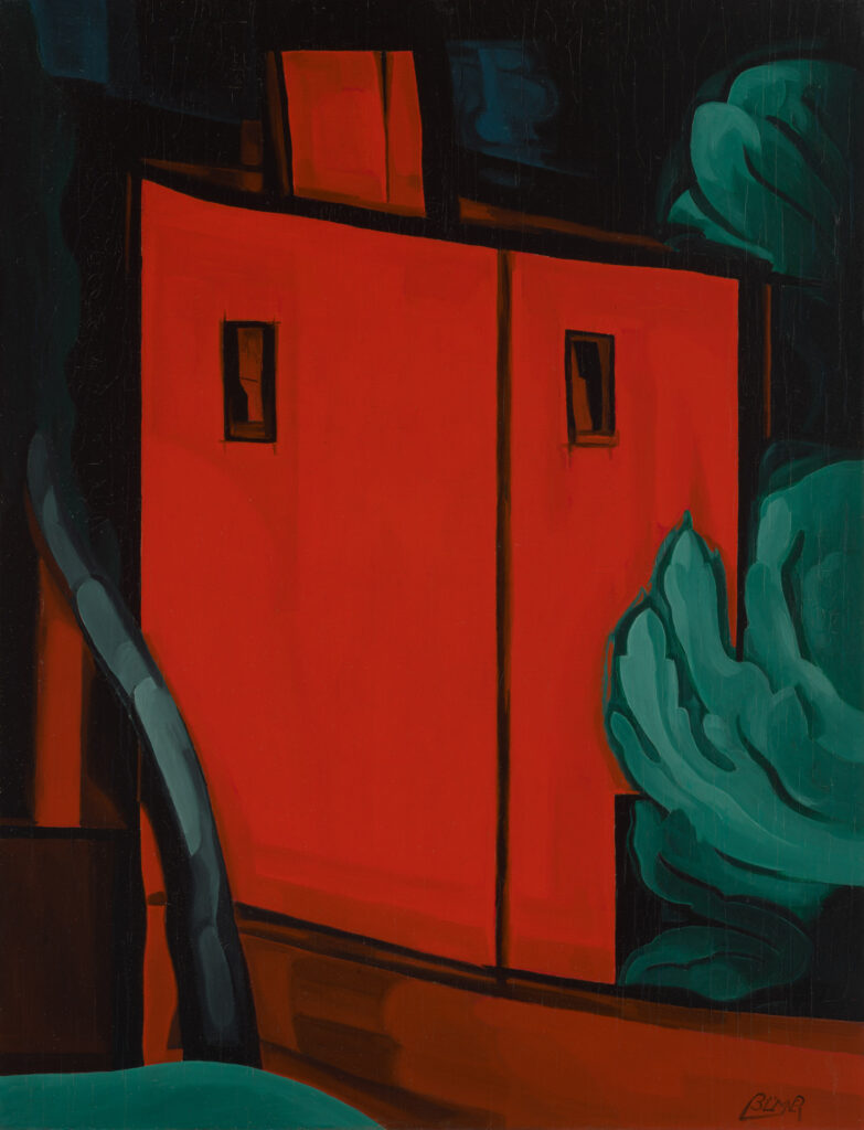 “In Scarlet and Black,” 1932, by Oscar Bluemner (1867–1938). Oil on panel. Collection of Charles Butt. (Courtesy of the Blanton Museum of Art)