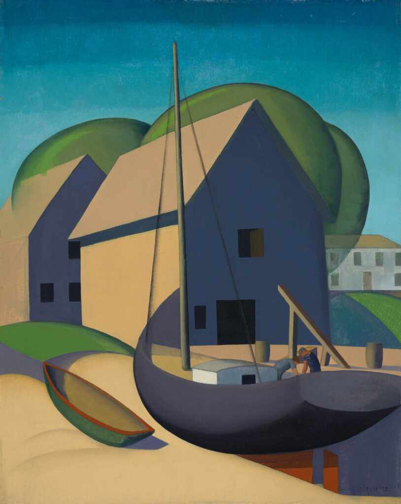 “Provincetown: Boat and Houses,” 1922, by George Ault (1891–1948). Oil on board. Collection of Charles Butt. (Courtesy of the Blanton Museum of Art)