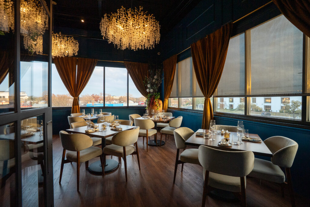 Dining room at restaurant Roya, in Austin, Texas