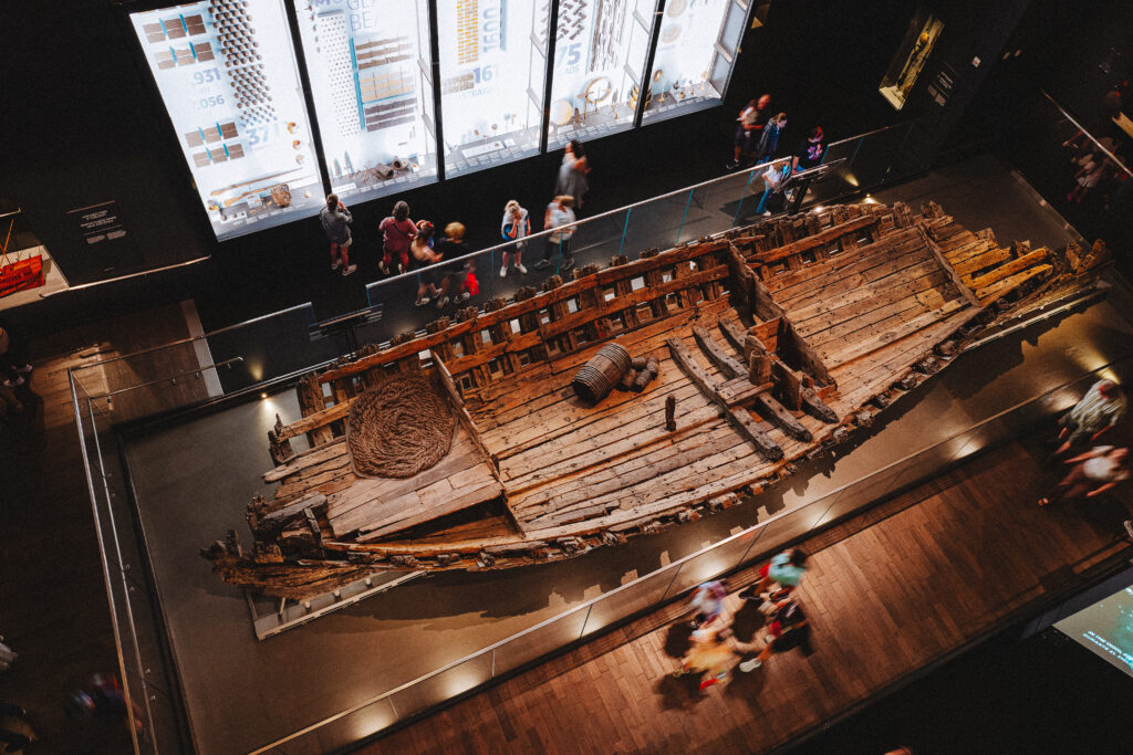 The preserved hull of La Belle is the centerpiece in the Bullock Museum's first floor Texas History Gallery. (Photo courtesy of the Bob Bullock Texas State History Museum)
