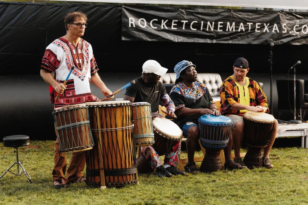 drummers in Pease Park in Austin, Texas during the RISE celebration.