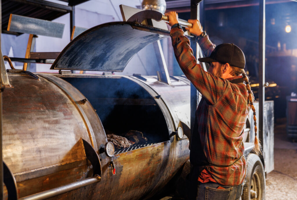 Stiles Switch BBQ pits at dawn. (Photo courtesy of Stiles Switch BBQ)