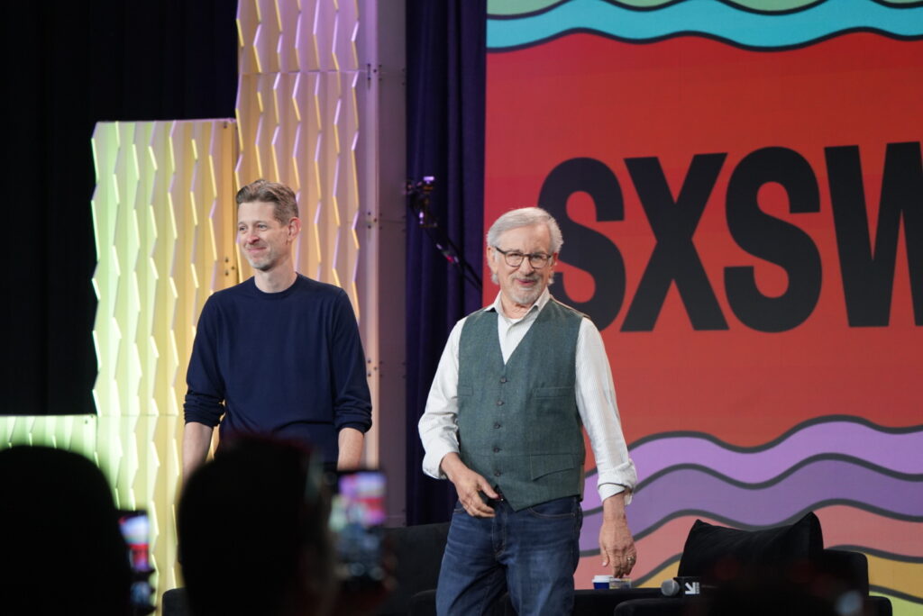 Sean Fennessey and Steven Spielberg at SXSW. (Photo by Cassie Butterfield)