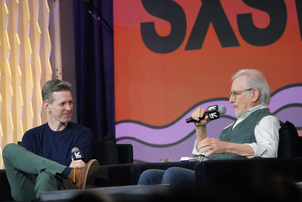 Sean Fennessey and Steven Spielberg at SXSW. (Photo by Cassie Butterfield)