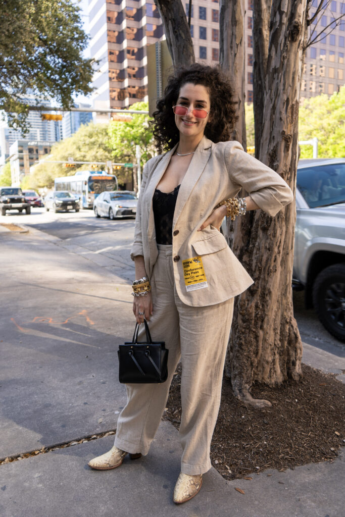 Izze Stein poses outside the LINE Austin hotel during SXSW 2026 in Austin, Texas. (Photo by Cassie Butterfield)