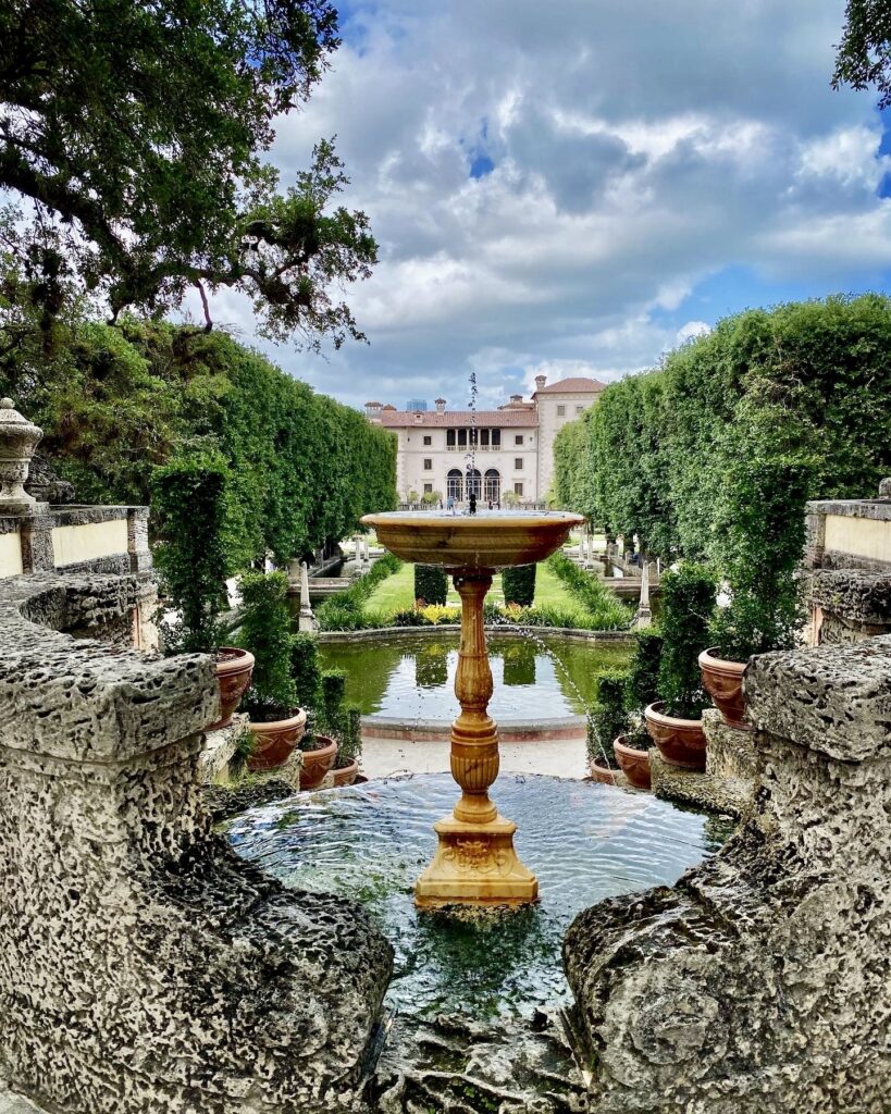 Fountain at the Vizcaya gardens in Miami.