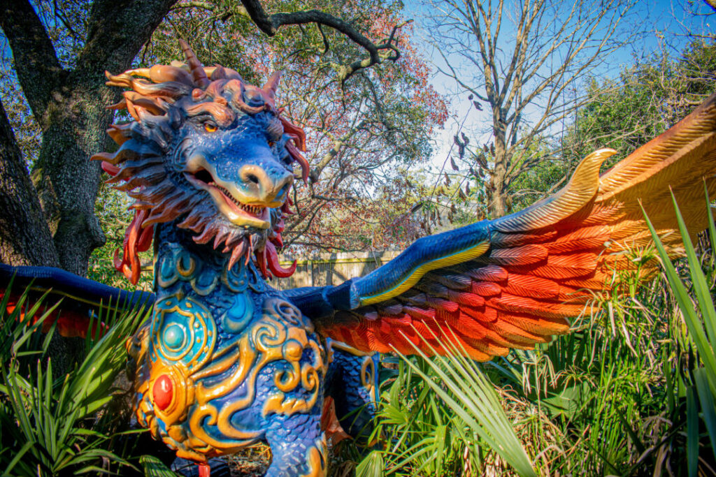 “Mythical Realms” colorful dragon sculpture at the Houston Zoo.