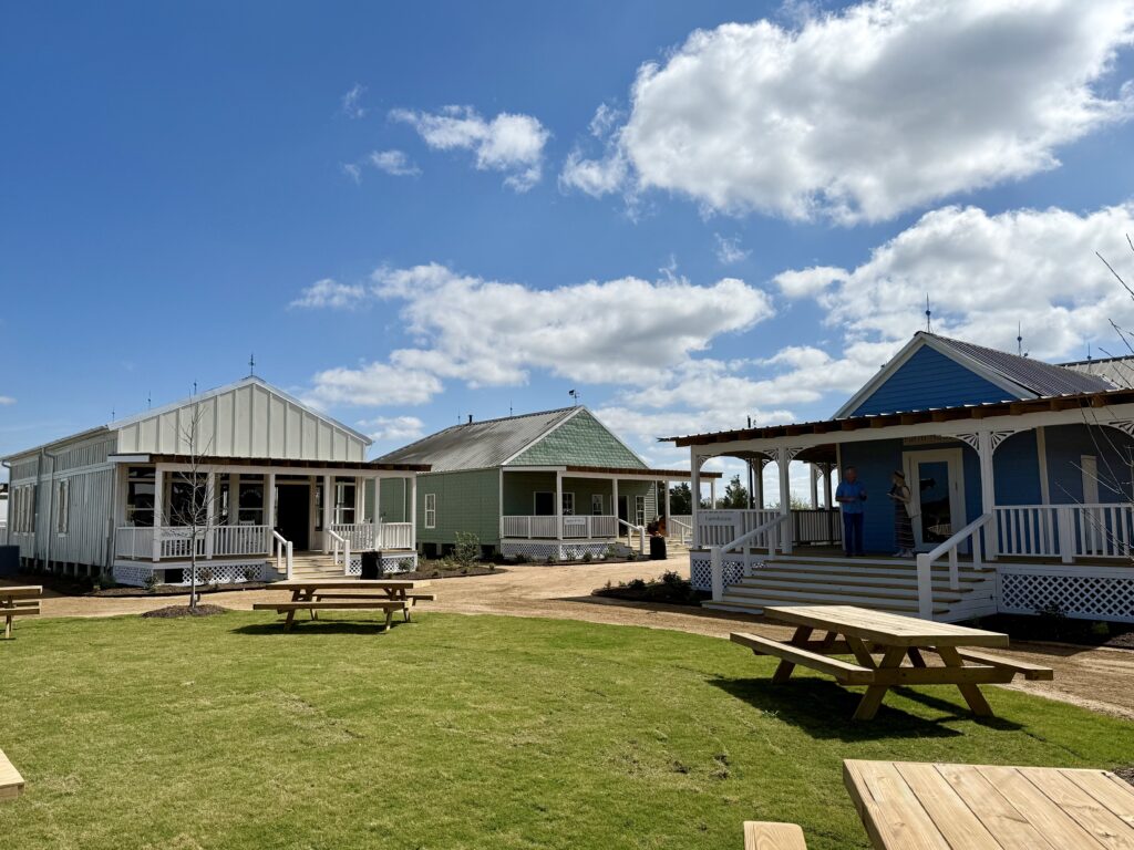 Historic buildings in the new town square at Marburger Farm