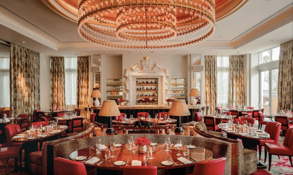 Beautiful dining room of restaurant Los Fuegos By Francis Mallmann in Faena Miami Beach.