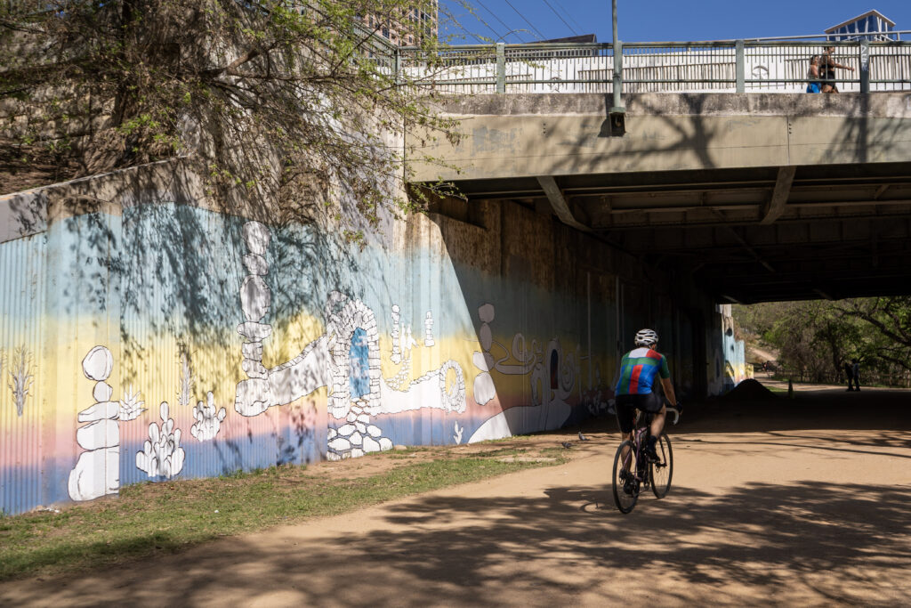 Seth Prestwood's mural "Passages," located on the northside of the Drake Bridge Underpass. (Photo by Cassie Butterfield)