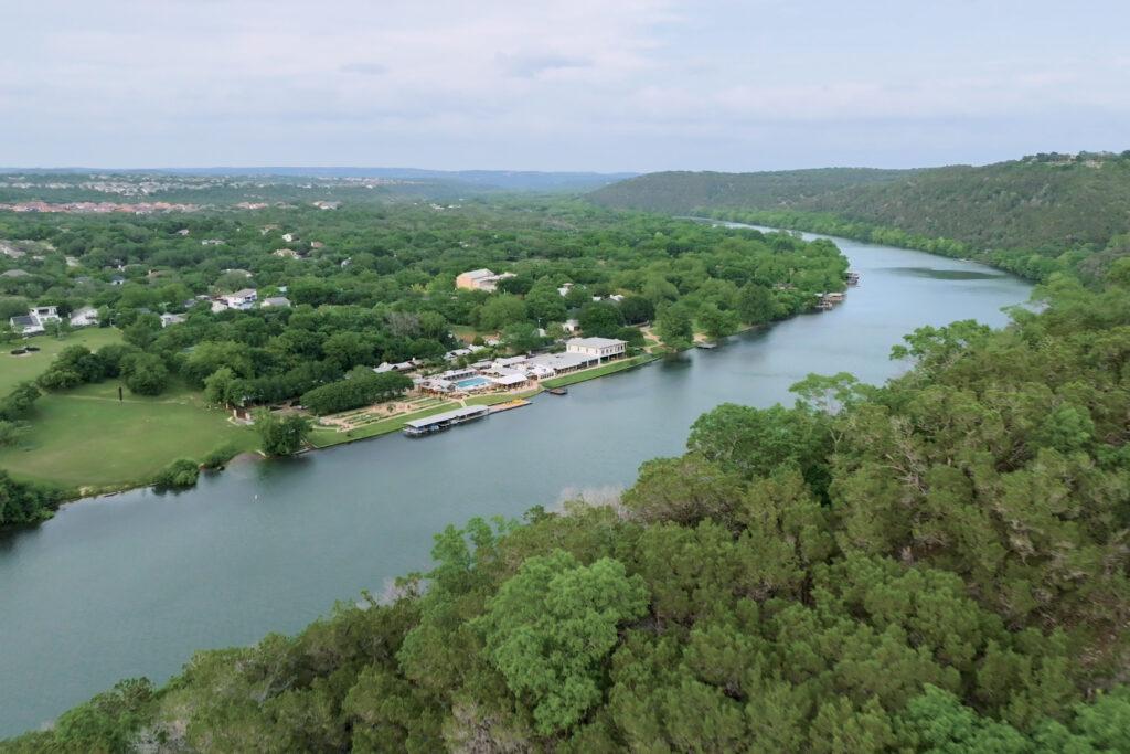 Aerial view of Lake Austin Spa Resort.