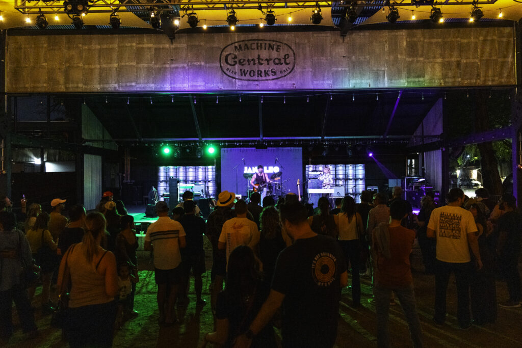 The stage at Central Machine Works sits within the brewery’s 12,000-square-foot outdoor beer garden, which hosts live music, community events and casual gatherings in East Austin.