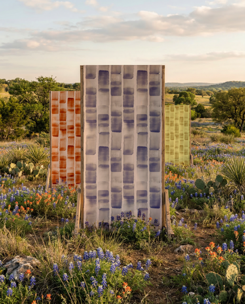 Friendship Bracelet papers in three colorways show in a field of wildflowers