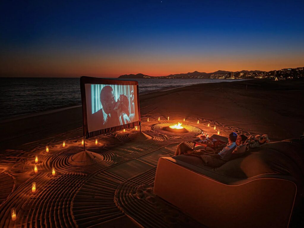 private movie screening on the beach in Los Cabos.