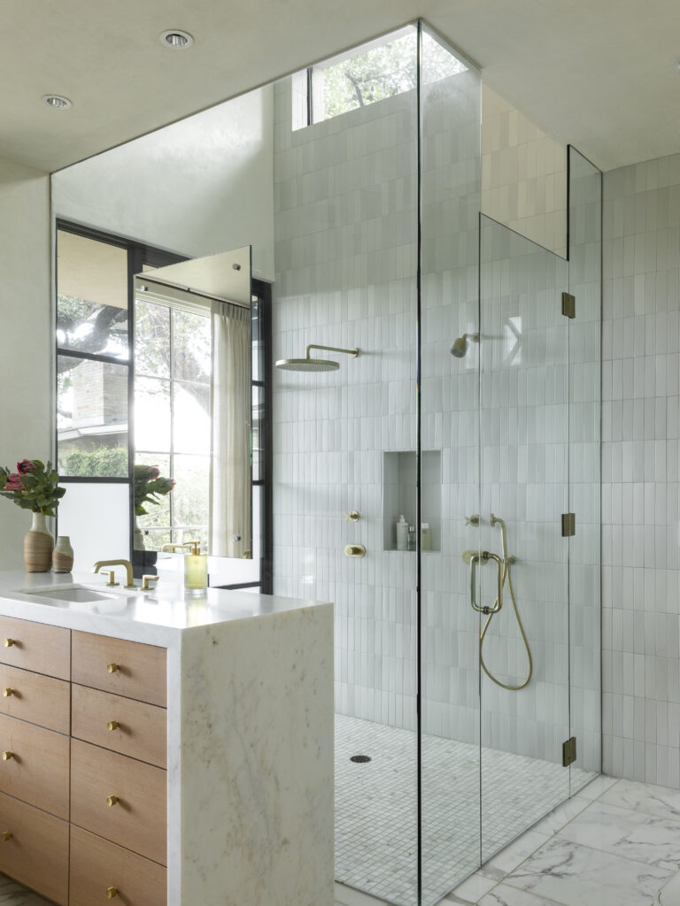 The primary bathroom designed by Cravotta Interiors.