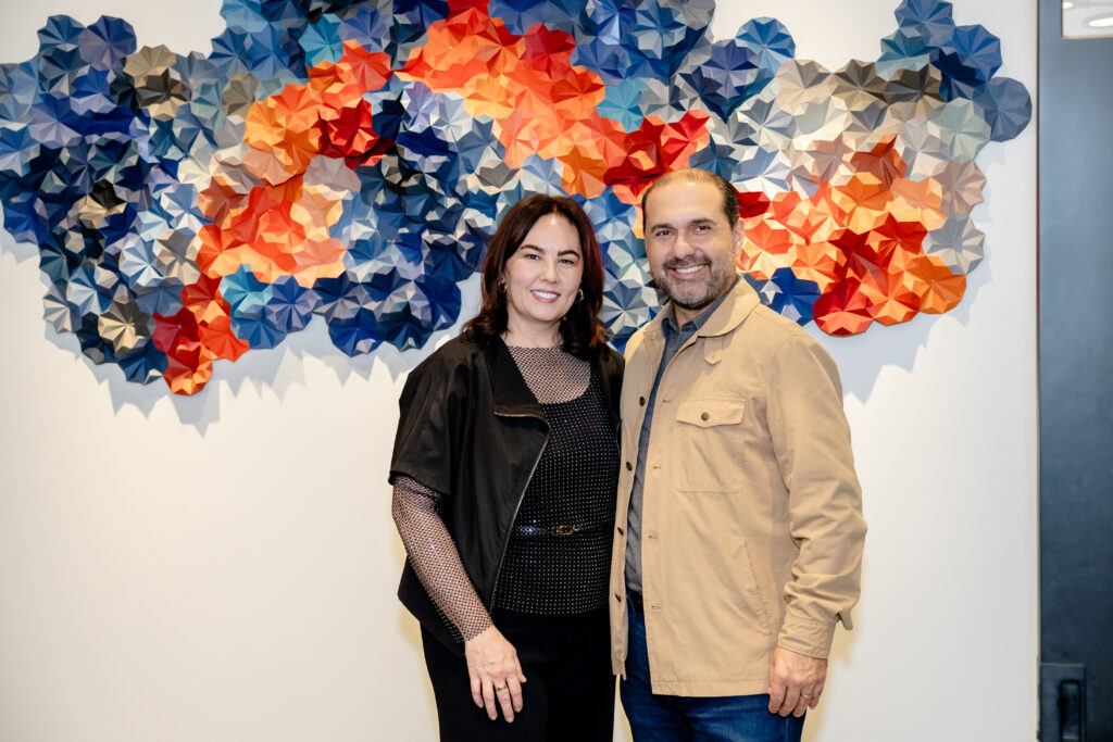 Laura Britt, president and managing principal designer of Britt Design Group, and Luis Patiño, CEO of Austin PBS, attend “Evening of Art” in Austin.