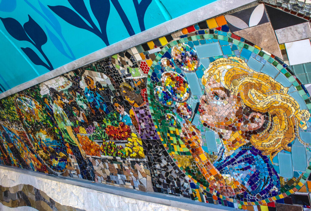 Intricate tilework throughout the tunnel reflects scenes inspired by everyday life in Austin. (Photo by Analise Pickerrell)