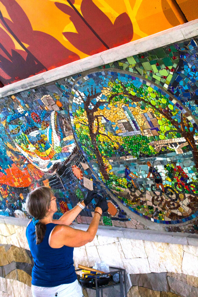 Close-up details reveal the texture and variation of the nearly 689,000 tiles used in the project.