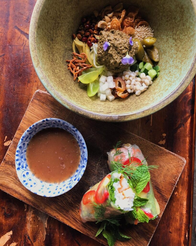 Burmese tea salad and summer rolls from The Pig and the Lady.