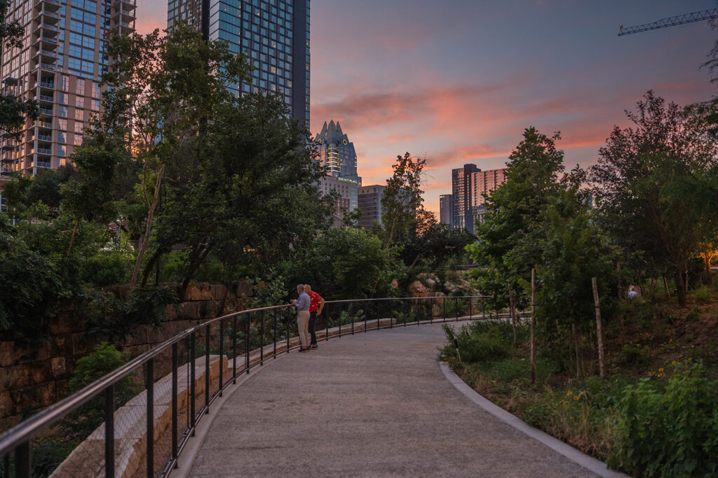 The Confluence is the second phase of Waterloo Greenway’s three-part restoration of Waller Creek in downtown Austin. (Photo by Lauren Slusher Photography)
