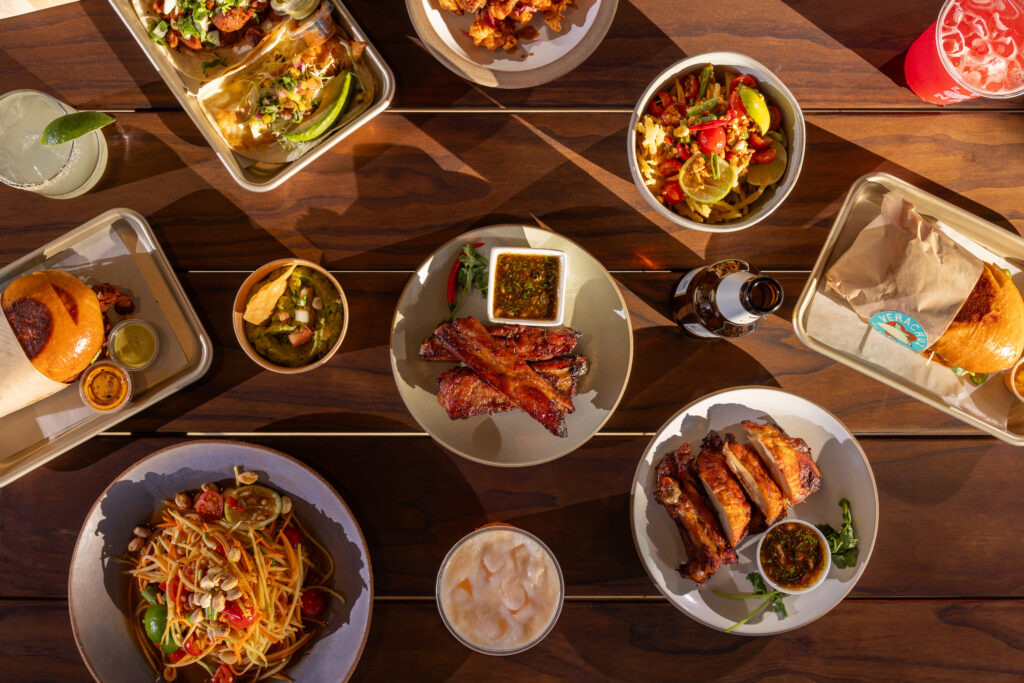 Leona Botanical Cafe & Bar features food from Veracruz All Natural, known for tacos and Mexican fare, and Dee Dee, known for Northern Thai street food, along with a bar and cafe serving rotating pastries from local bakeries.