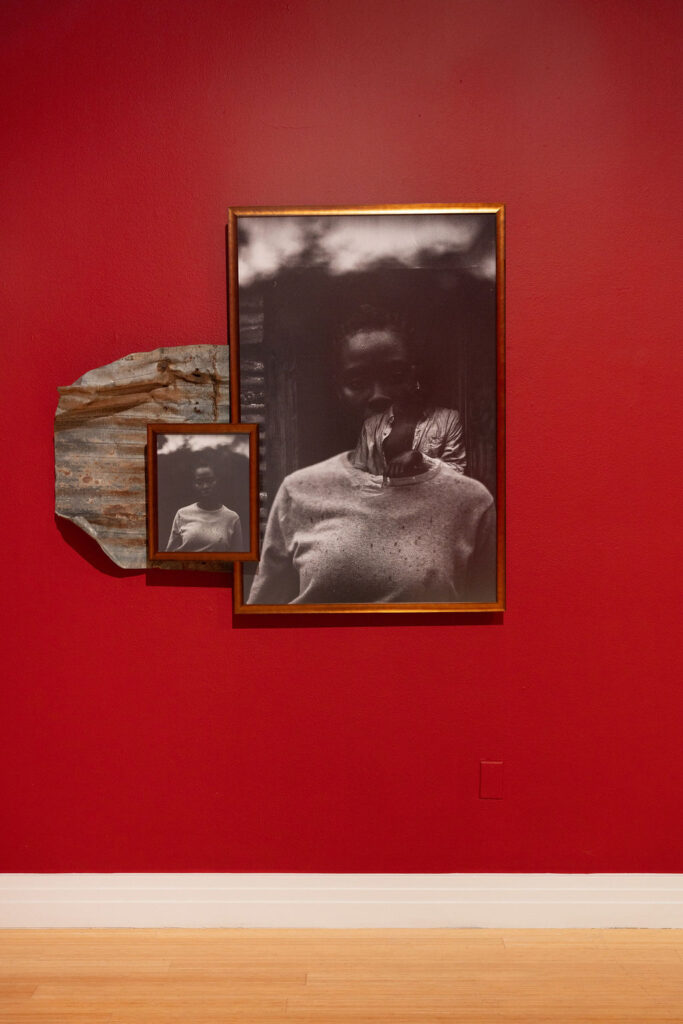 Large-scale photographs, sculptural works and written declarations shape the gallery experience in Adewumi’s “Seeing Further.”