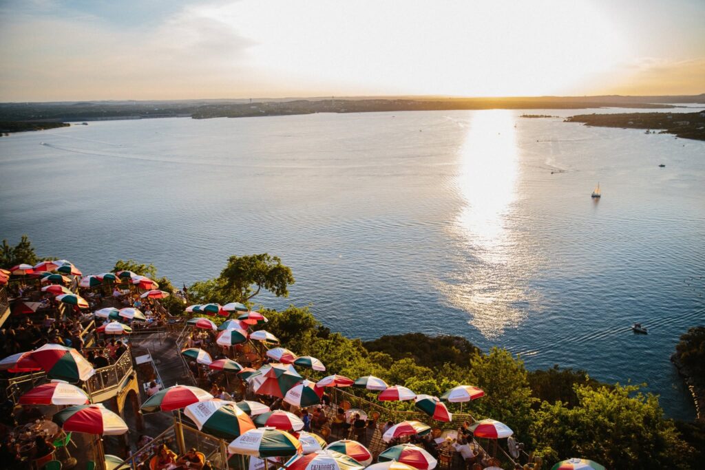 Sunset views at the Oasis on Lake Travis.