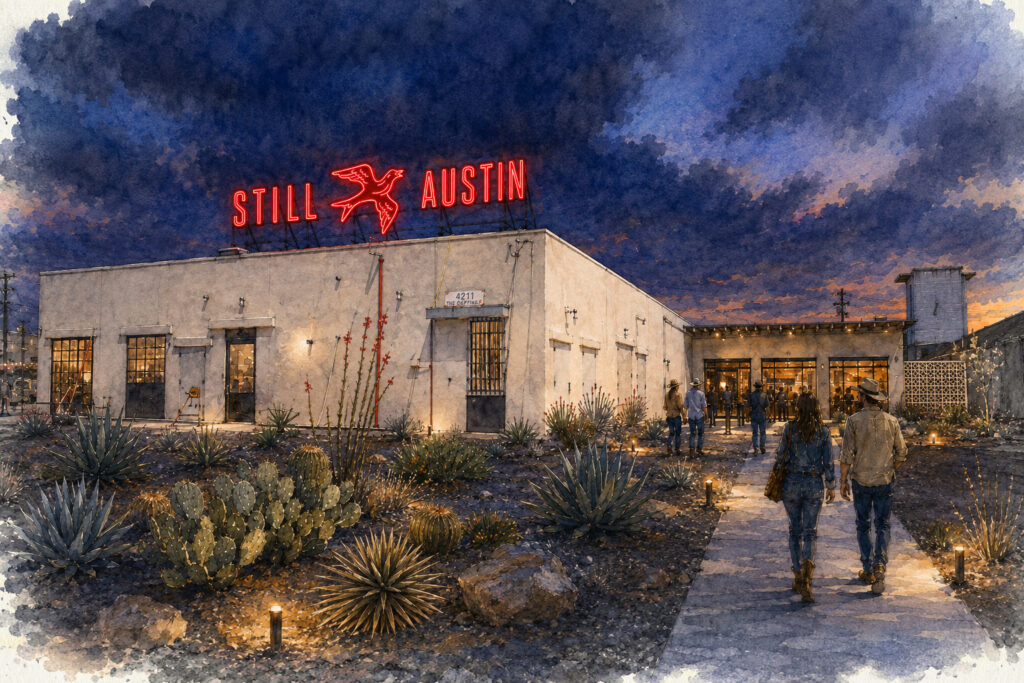 The exterior entrance to The Still Austin Quarter, designed by OPA Design Studio.