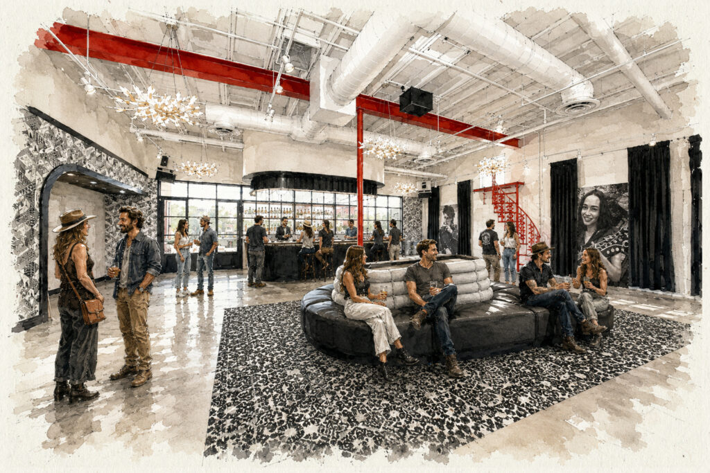 A rendering shows the atrium inside The Still Austin Quarter. (Rendering courtesy of Still Austin Whiskey Co.)