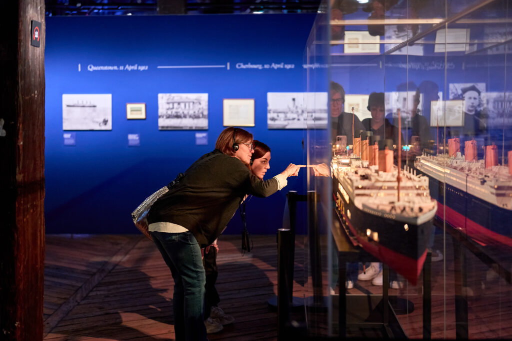 A detailed model of the Titanic gives visitors a closer look at the ship’s scale and design