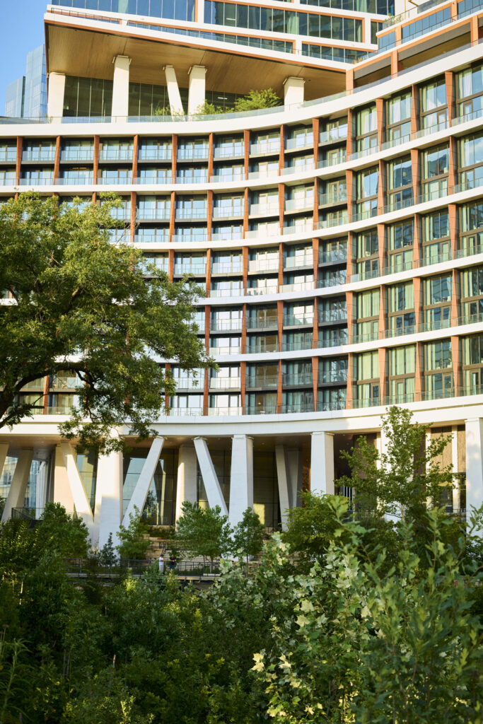 Outside view of the 1 Hotel Austin along Waller Creek