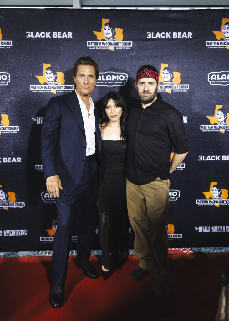 Matthew McConaughey, Angelina LookingGlass and director Andrew Patterson attend the “The Rivals of Amziah King” screening at Alamo Drafthouse Mueller.