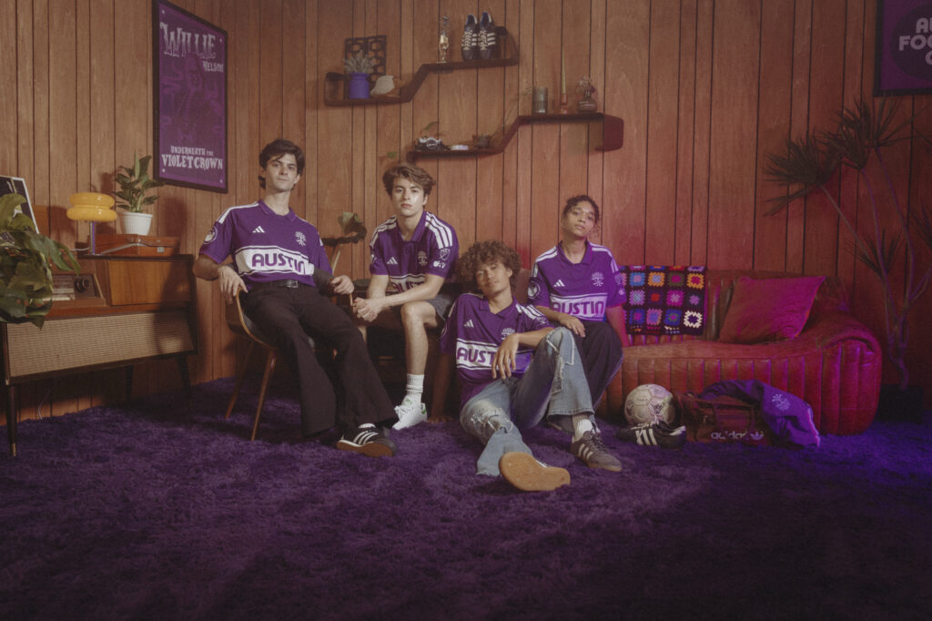 Models pose in the the 2026 Violet Crown Third Kit at Aduro Film Studios in Austin, Texas