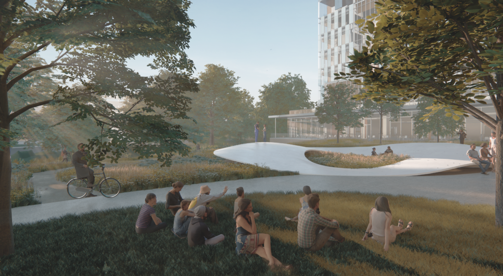 Rendering of large artwork by Maya Lin to be installed at University of Texas at Austin in 2027