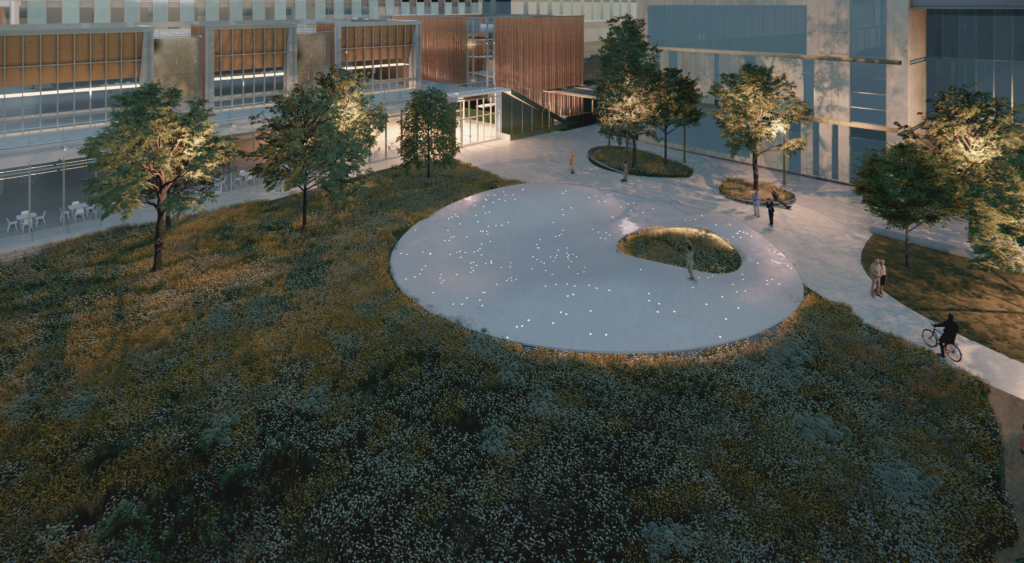 Rendering of large artwork by Maya Lin to be installed at University of Texas at Austin in 2027