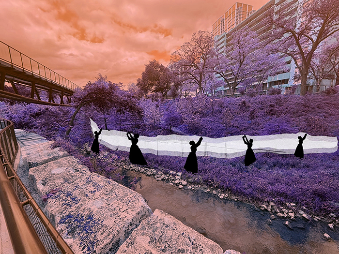 art installation entitled "Shadow Current" by Charlie A (Che A) for Creek Show 2026