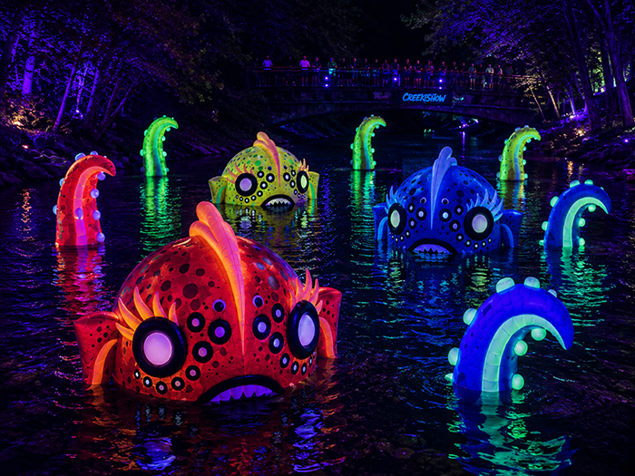 art installation entitled "Waller Wildings" by Kick Punch Bite, LLCf or Creek Show 2026 (image courtesy of Waterloo Greenway)