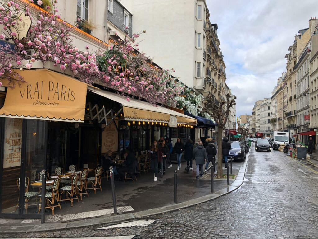 picturesque café-lined street in Paris, France