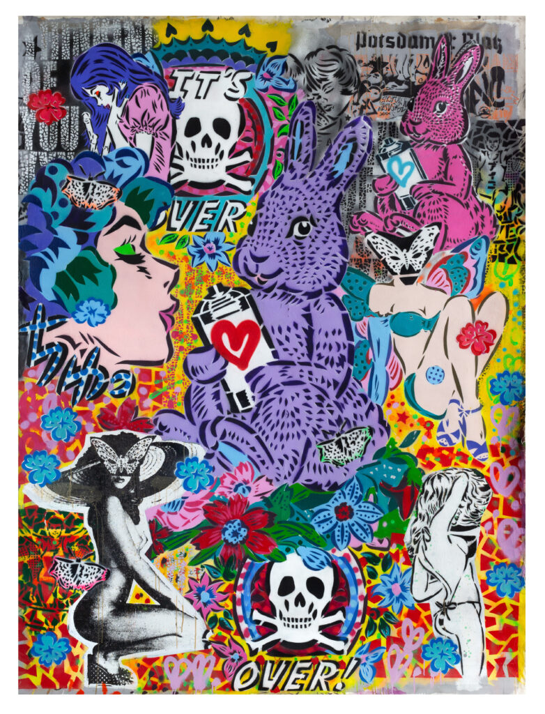 Bunny’s Mandara (2024) by Lady Aiko. Spray paint, silkscreen and acrylic on canvas. (Courtesy of the artist)