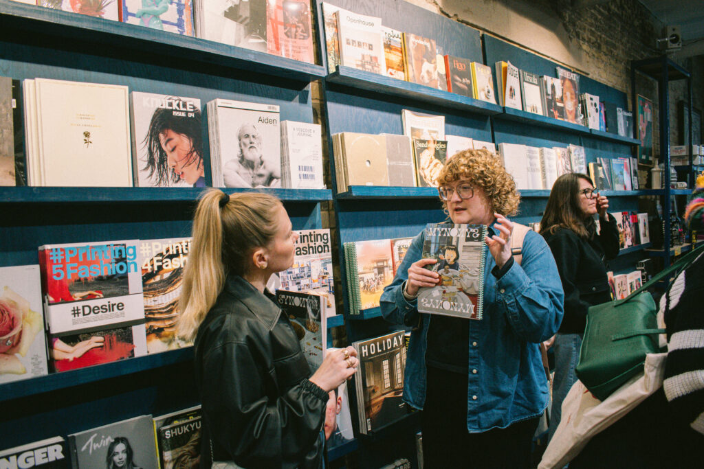 Shoppers at TOMO Mags bookstore in Austin, Texas.