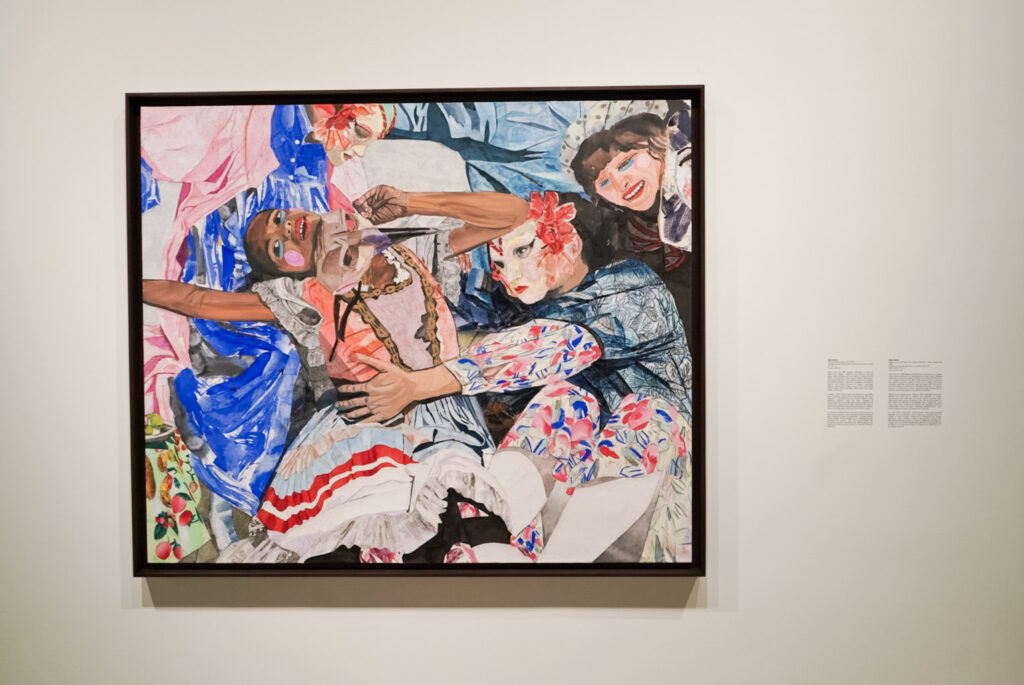 María Berrío’s “Distant Gods and Aging Suns,” a 2024 collage made with Japanese paper and watercolor on linen.