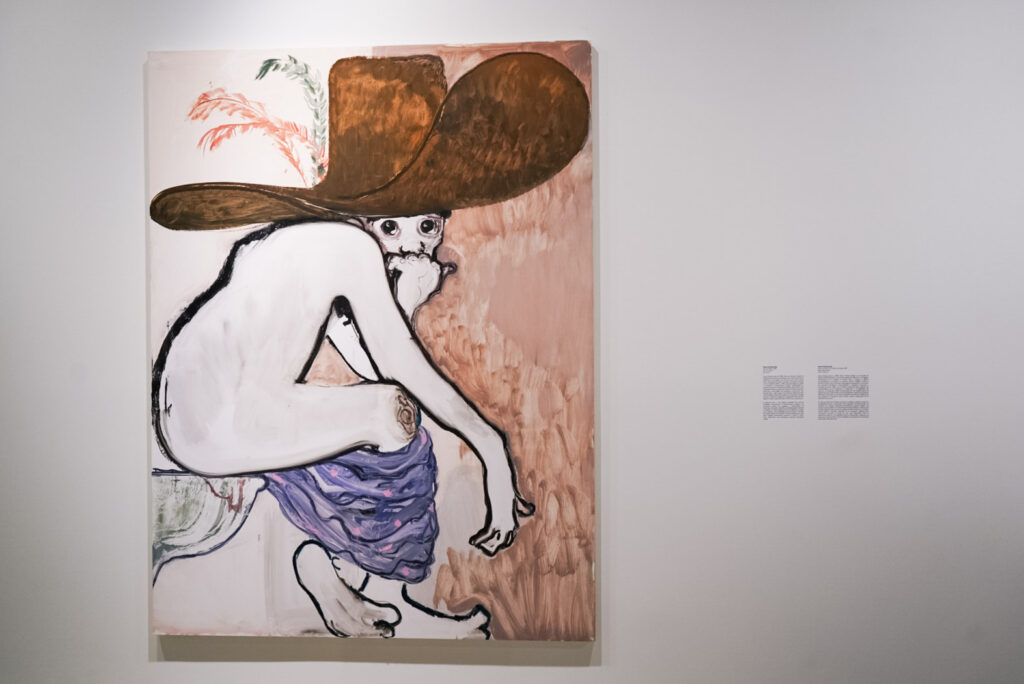 Sanya Kantarovsky’s “Nervous Man,” a 2017 oil on canvas, is featured in Ostillo’s inaugural exhibition, “Masquerade.”