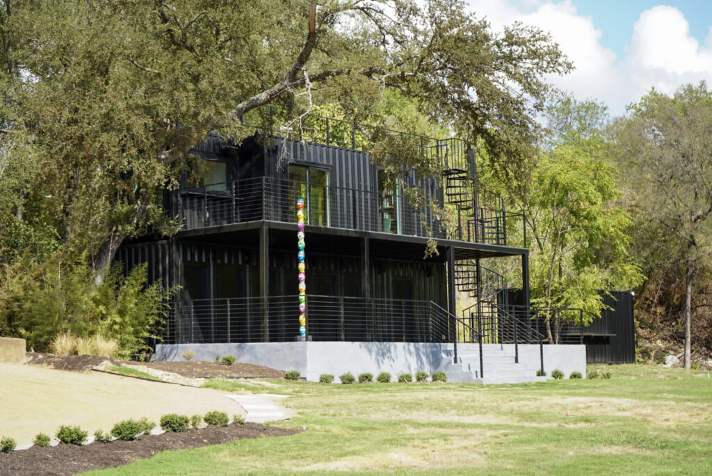A sculptural work by Evan Holloway stands outside Ostillo’s public art library.