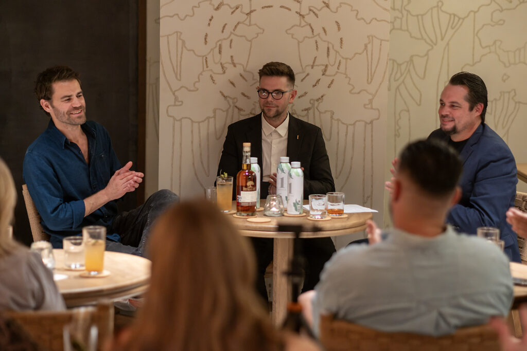 Paul Wesley and Brother’s Bond Bourbon toast the exclusive Regenerative Grain Micro-Batch release at Neighbor’s Cafe & Wine Bar, 1 Hotel Austin, on October 13.