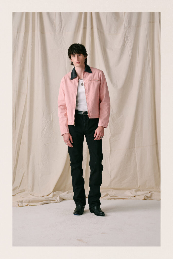 Model wears Austin Post Field Canvas Work Jacket