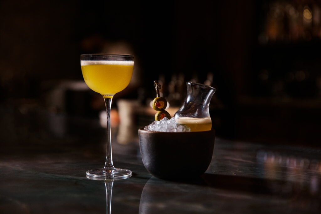 The Maestra Martini at Escuela Fino combines tequila blanco, cucumber cordial, seasonal herb olive brine and citrus.