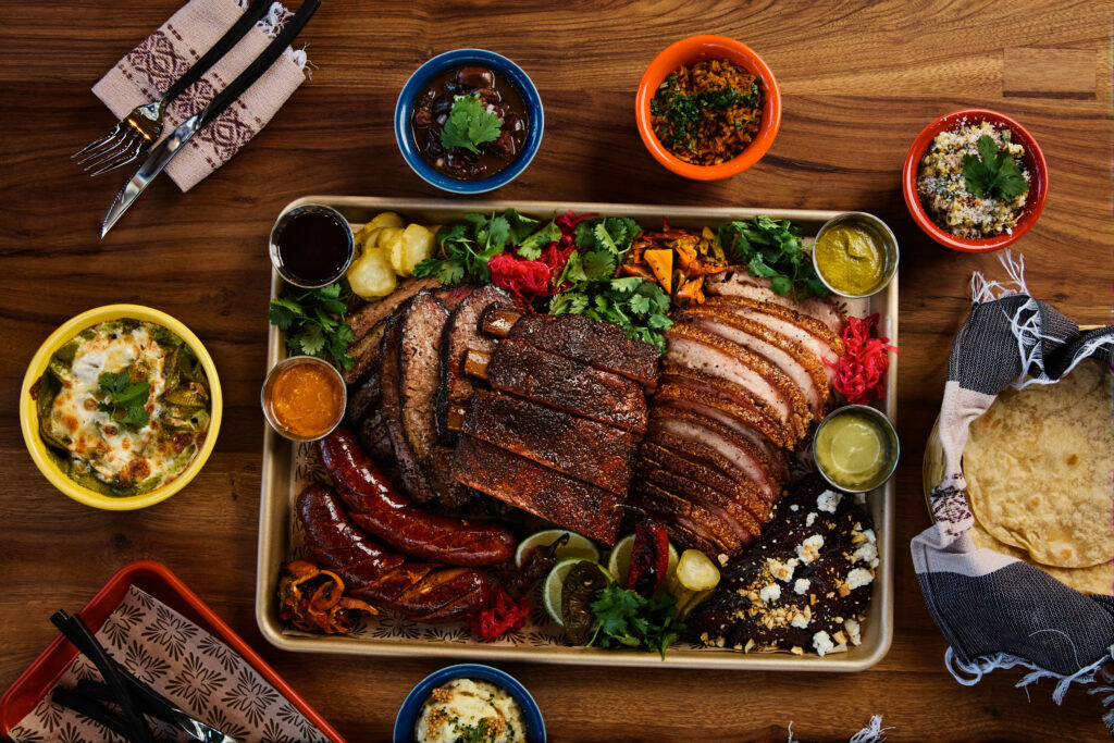 A barbecue plate from Escuela Campo, a forthcoming family-friendly Tex-Mex barbecue restaurant on the Escuela property.